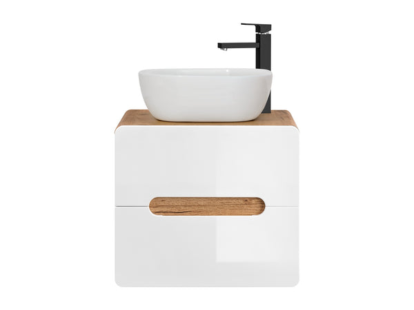 Waschtischunterschrank für Aufsatzwaschbecken Amaris Weiß Hochglanz 60 × 53 × 46 cm mit 2 Schubladen