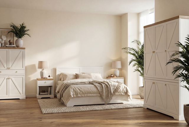 Schlafzimmer-Set Bellmont in Opalweiß und Cremona Eiche mit Bett und Kleiderschrank