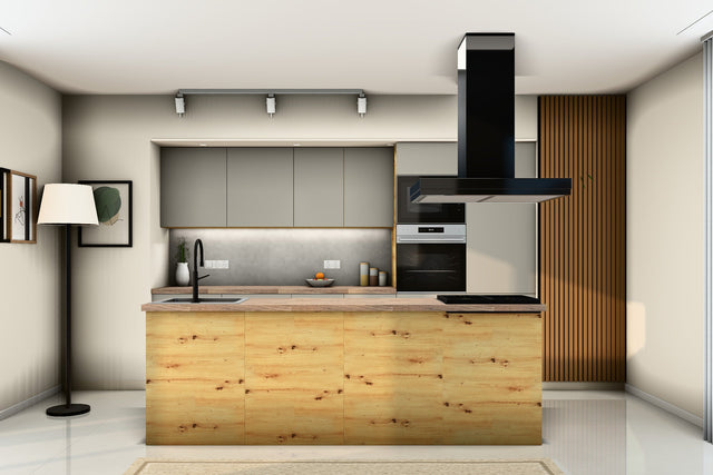 Spülenschrank in der Küchenzeile: Inselküche Nexa in Beige und Artisan-Eiche