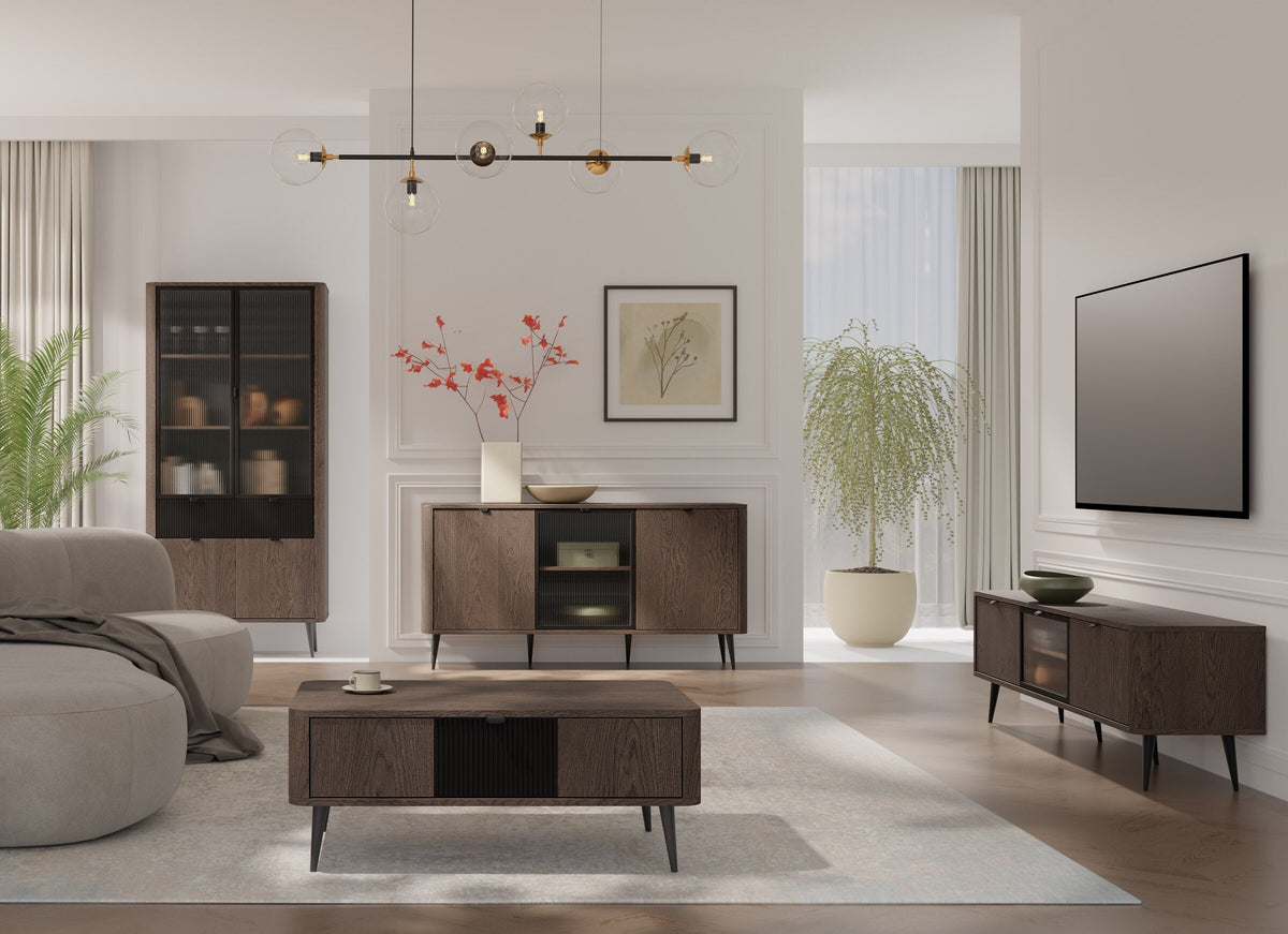 Vitrine im Wohnzimmer: Marly Wohnzimmer-Set mit Vitrine, TV-Lowboard und Sideboard in Baltic Storm