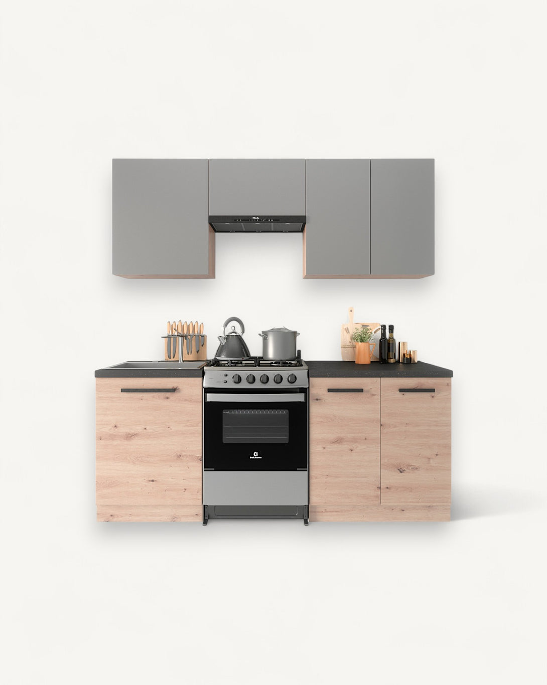 Küchenzeile - Langen - Grau-Artisan Eiche - K23-G200 cm - ROYAL24_MARKT