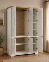 Bellmont Geräumiger 6-türiger Kleiderschrank im eleganten Landhausstil – Opalweiß / Cremona Eiche