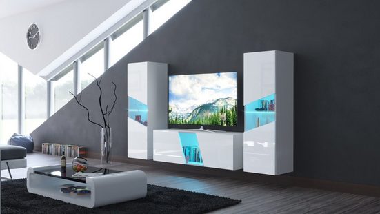 TV-Möbel Wohnwand Weiß Hochglanz S37 - Modernes Design für stilvolle Wohnzimmer. - ROYAL24_MARKT