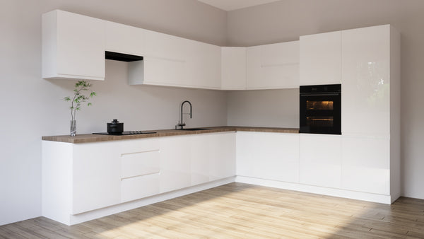 Winkelküche K92-G350 - Aspen Weiß - Schlicht, funktional und elegant - ROYAL24_MARKT