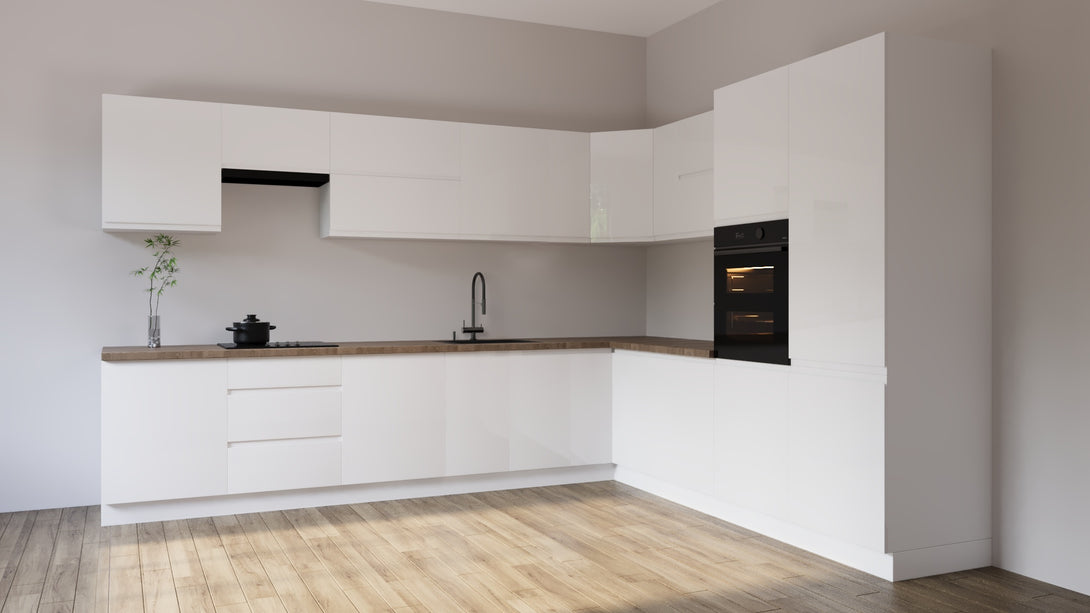 Winkelküche K92-G350 - Aspen Weiß - Schlicht, funktional und elegant - ROYAL24_MARKT