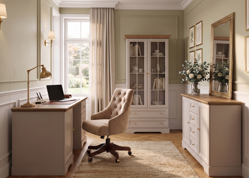 Castello Arbeitszimmer-Set 3-teilig – Stilvolle Einrichtung für Arbeits- und Wohnbereiche in Kaschmir / Mavelie Eiche