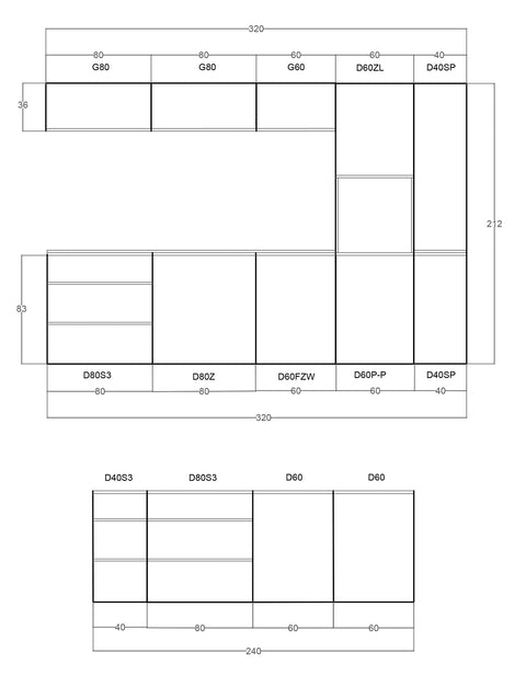 Inselküche Velmora Weiß Hochglanz – 320 cm + Insel 240 cm – KÜ-AS-014