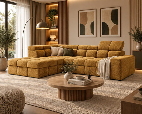 Ecksofa Bianco – Goldgelb – Ottomane links