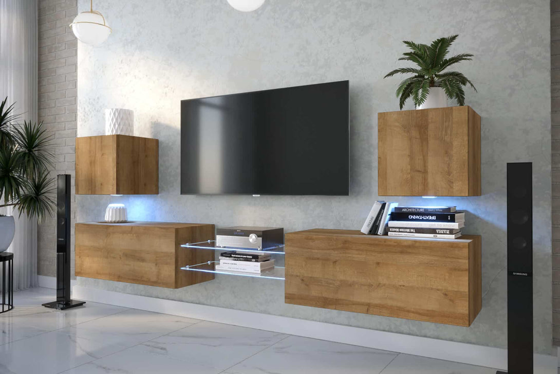 Wohnwand Zeitgemäßes Design in Premium-Qualität - Moderne Eleganz - Stimmungsvolle Beleuchtung