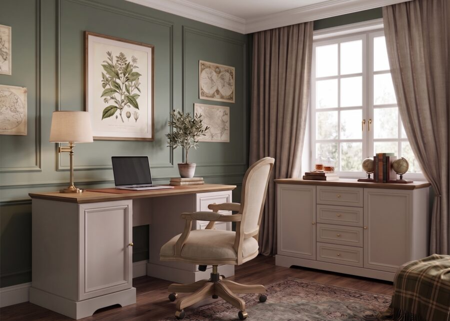 Castello Arbeitszimmer-Set 2-teilig – Elegante Büromöbel im Landhausstil in Kaschmir / Mavelie Eiche