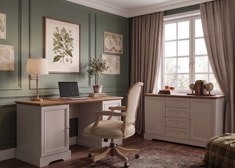 Castello Arbeitszimmer-Set 2-teilig – Elegante Büromöbel im Landhausstil in Kaschmir / Mavelie Eiche