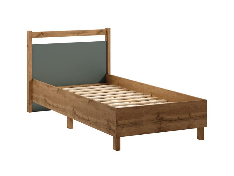 Velario Stilvolles Einzelbett 90x200 cm mit Lattenrost in Wotan Eiche – Modernes Jugendbett