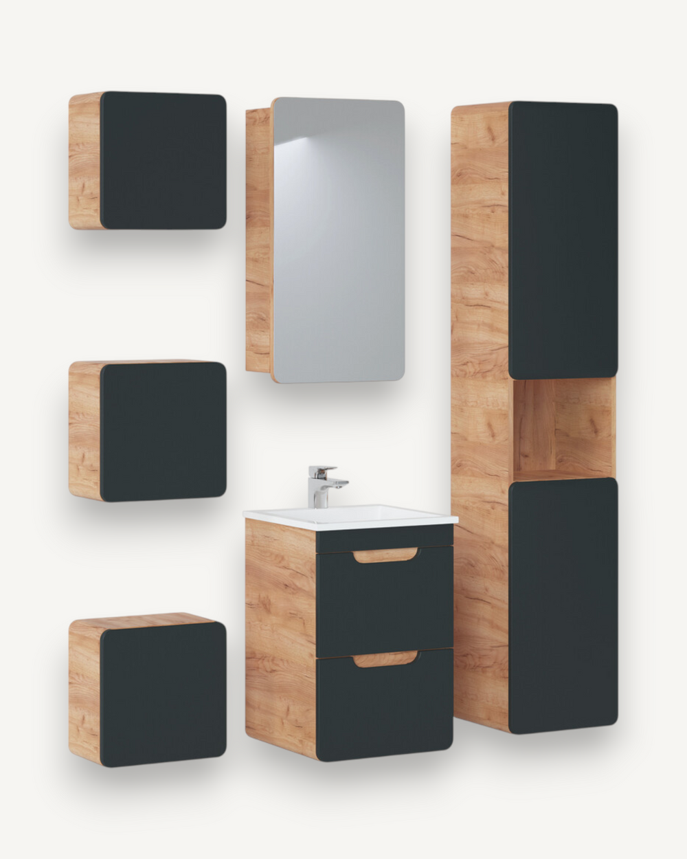 Badmöbel-Set - Perfekt für einen Hauch von Luxus., (Komplett Set, 7-St., Premium - Aruba Cosmos IV)