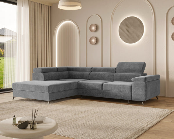 Ecksofa – Ostin – 290 cm mit Bettkasten & verstellbaren Kopfstützen
