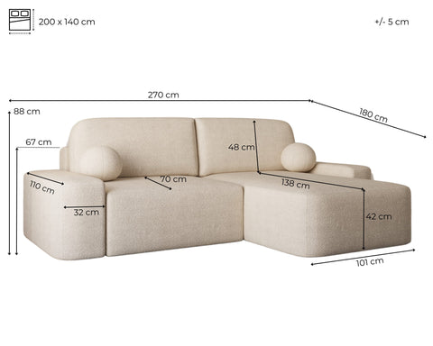 Ecksofa Oval – Maßzeichnung