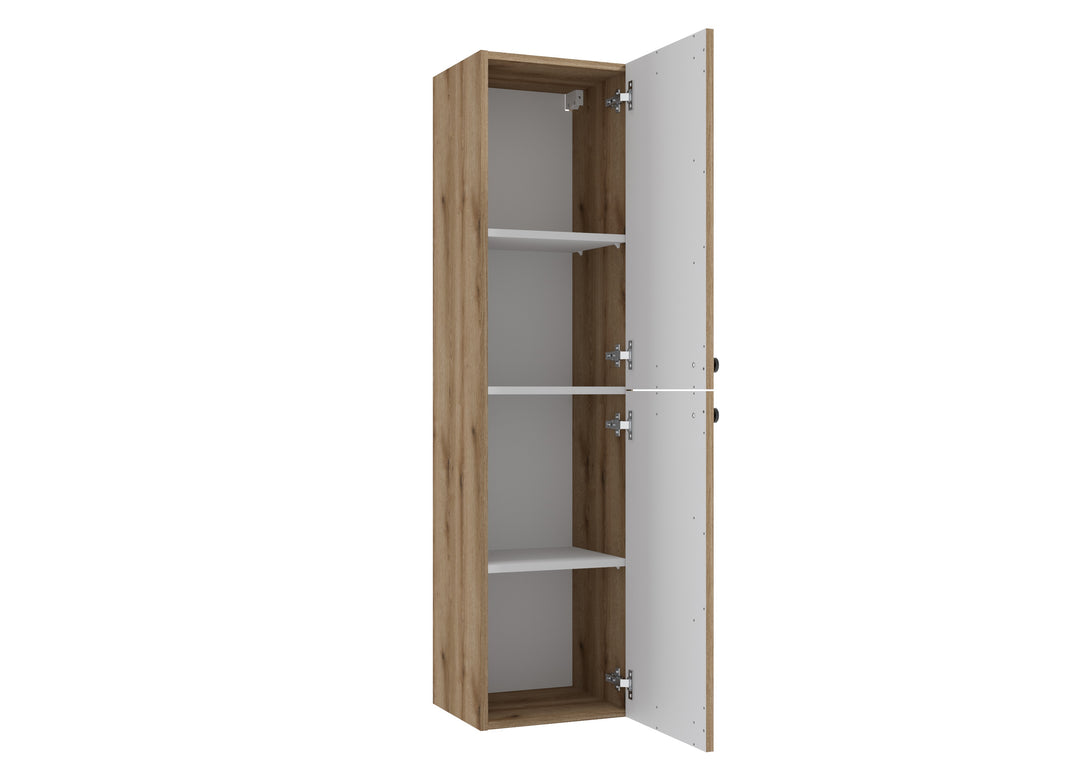 Hochschrank - für Badezimmer - Rietti C35 - Weiß Hochglanz - Eiche