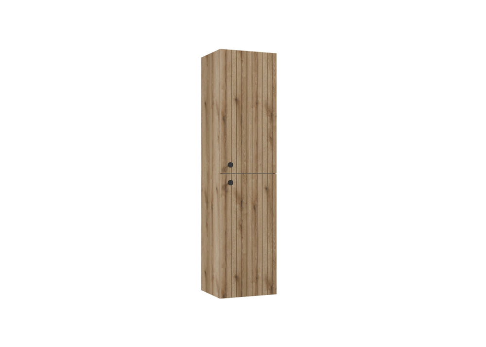 Badezimmer Hochschrank - Rietti C35 - Weiß Hochglanz - Eiche