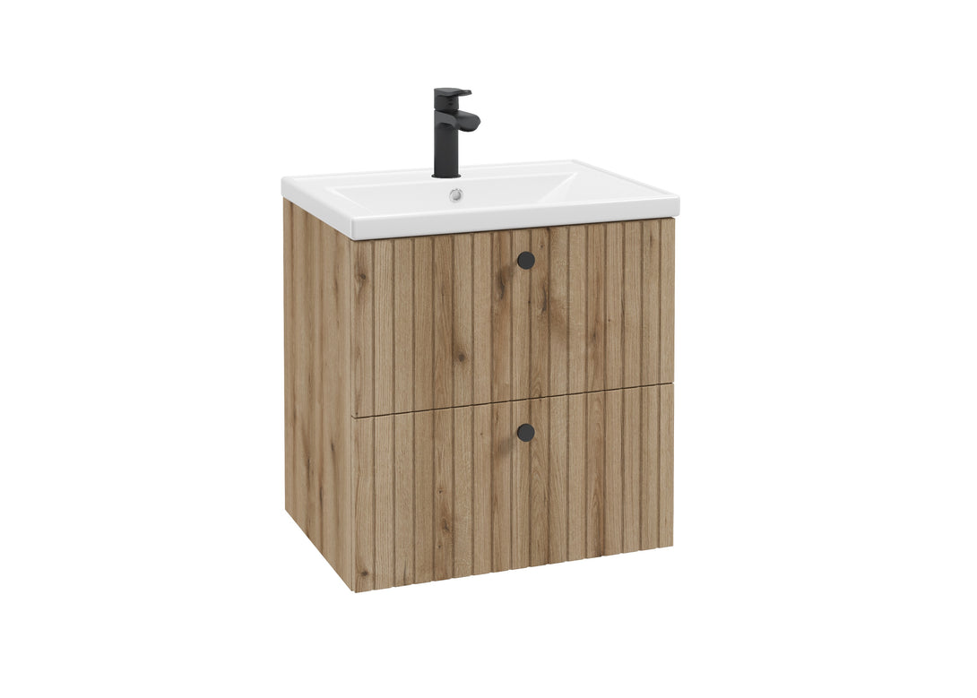 Waschbeckenunterschrank - RIETTI D60 - Weiß Hochglanz - Eiche