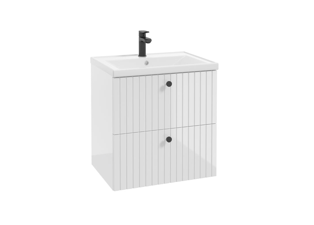 Waschbeckenunterschrank - RIETTI D60 - Weiß Hochglanz - Eiche