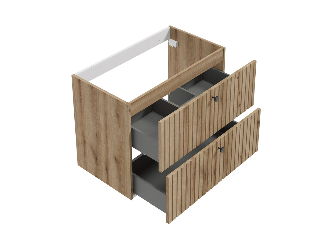 Waschbeckenunterschrank - RIETTI D80 - Weiß Hochglanz - Eiche