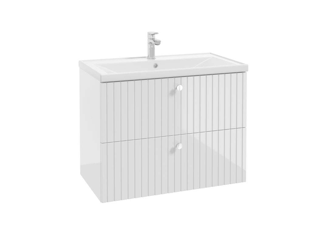 Waschbeckenunterschrank - RIETTI D80 - Weiß Hochglanz - Eiche