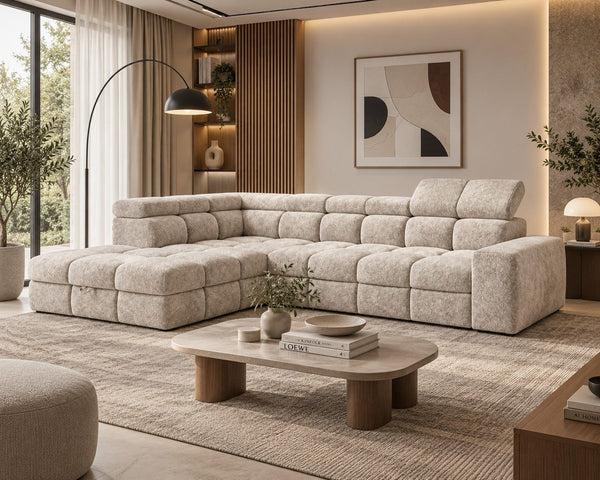 Ecksofa – Bianco – Modernes Schlafsofa 305 cm mit Bettkasten