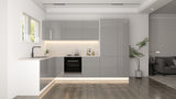 Velmora Winkelküche 310 × 195 cm KÜ-AS-004 – Moderne L-Küche ohne Arbeitsplatte – MDF Fronten – Grau Hochglanz