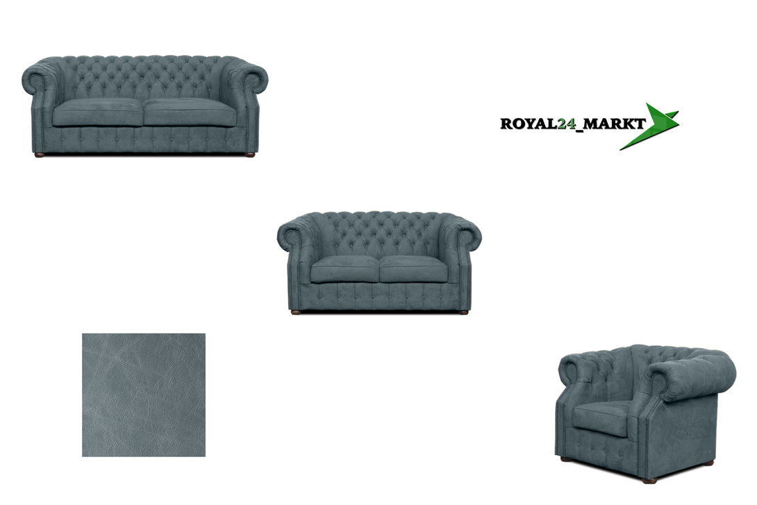 Chesterfield-Sofa Luxura - Echtleder Premium - Handgefertigt - Garantierte Qualität -, Premium Set 3 - 2 - 1,- 3 Teile