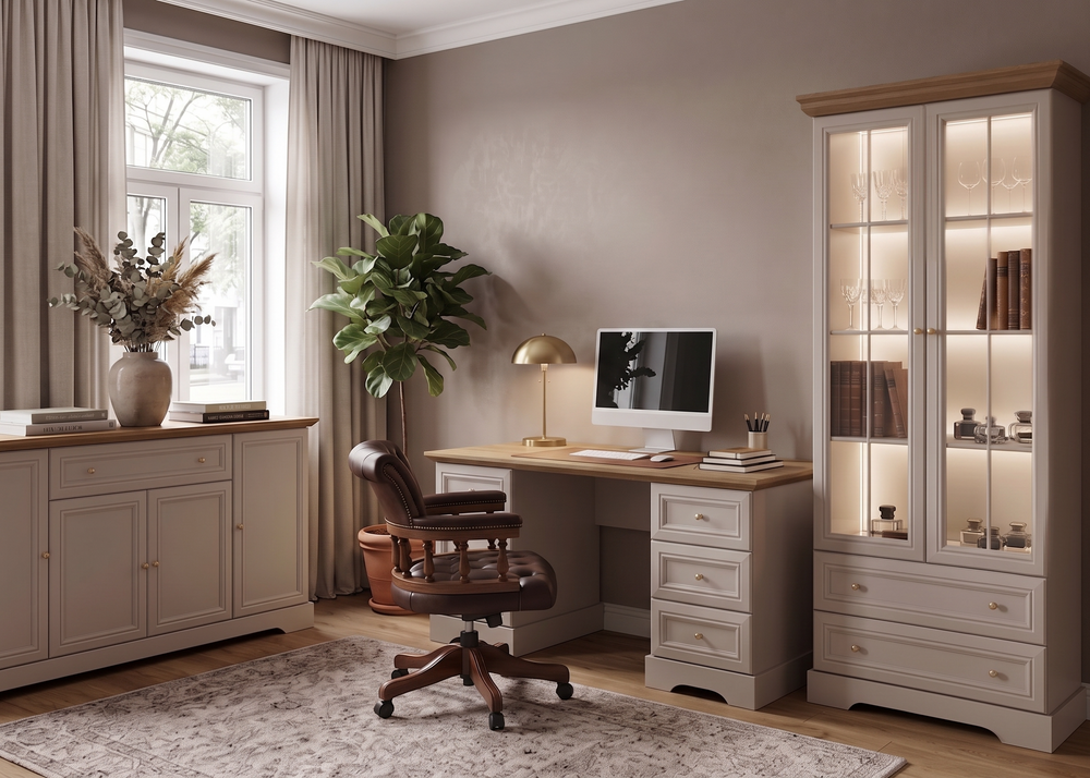 Castello Arbeitszimmer-Set 3-teilig – Stilvolle Möbel im klassischen Landhausstil in Kaschmir / Mavelie Eiche