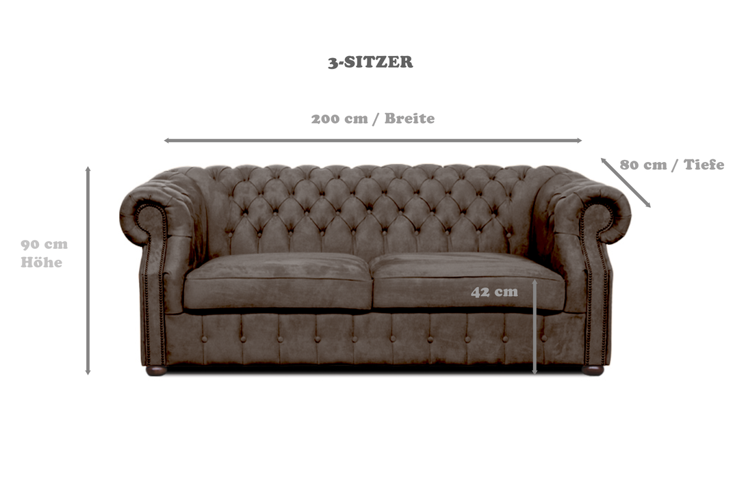 Chesterfield Sofa Luxura - Handgefertigt - Premium - , 1.St x 3-Sitzer Sofa ,- 1 Teile Garantierte Qualität -,Chesterfield-Design -,Premium Materialien