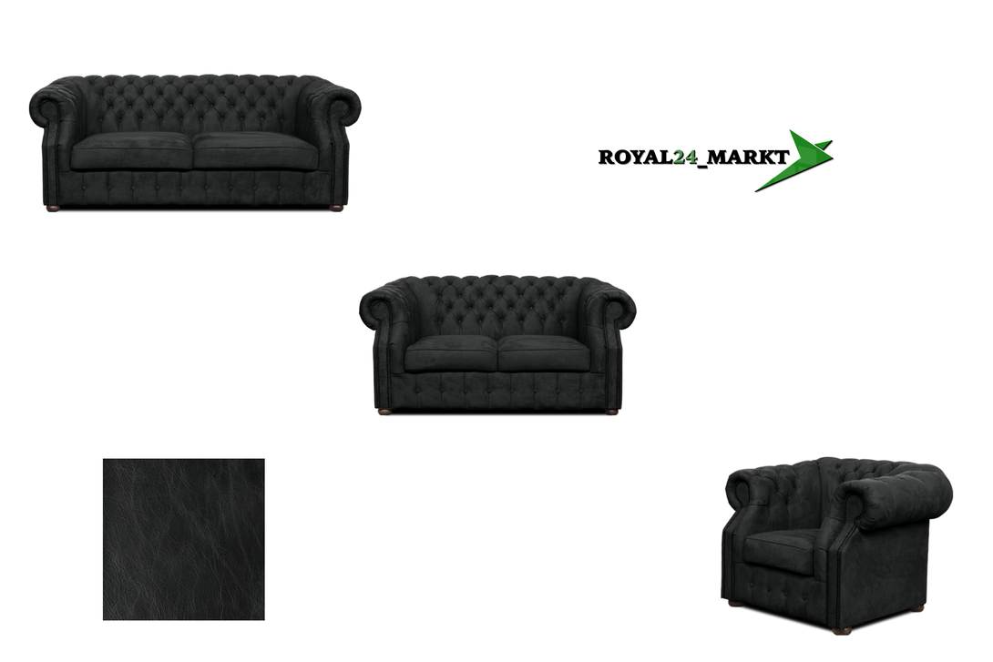 Chesterfield-Sofa Luxura - Echtleder Premium - Handgefertigt - Garantierte Qualität -, Premium Set 3 - 2 - 1,- 3 Teile