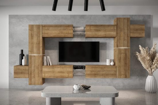 Wohnwand - Hochwertige Wohnwand / Premium Material für dein Wohnzimmer, (Komplett Set, 14-St., Design Style)