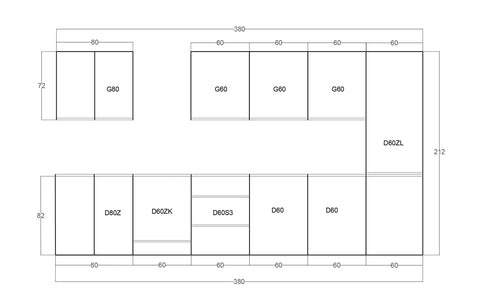 Küchenplan – Maßbild mit Bemaßung der Küchenzeile