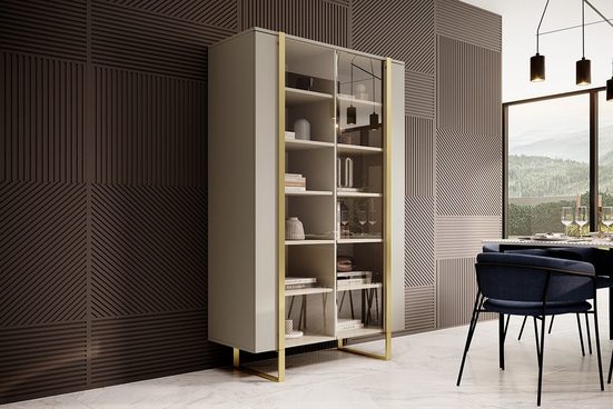 Glasvitrine 120 cm  - VERICA- Zehn Regale für viel Stauraum.