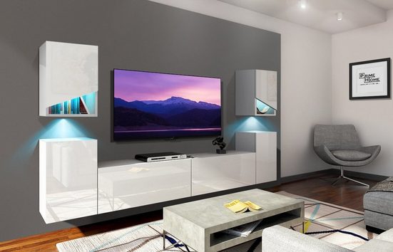 Wohnwand - Weiß/Hochglanz - Cristal S13 - ROYAL24_MARKT