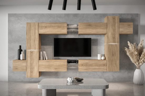 Wohnwand - Hochwertige Wohnwand / Premium Material für dein Wohnzimmer, (Komplett Set, 14-St., Design Style)