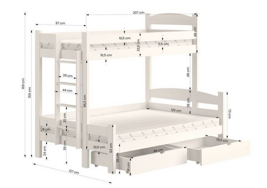 Etagenbett rechts 207 cm - Ökologisch lackiertes Kinderbett.