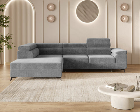 Ecksofa Ostin – Elefantengrau – Ottomane links