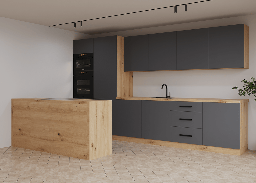 Küchenzeile K104-G360 - Langen Grau - Moderne Optik mit durchdachter Funktion - ROYAL24_MARKT