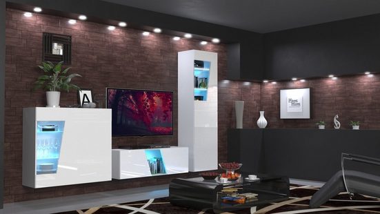 Wohnwand LED Weiß Hochglanz S18 - ROYAL24_MARKT