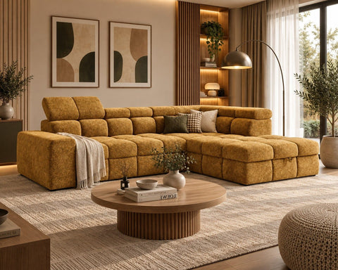 Ecksofa Bianco – Goldgelb – Ottomane rechts