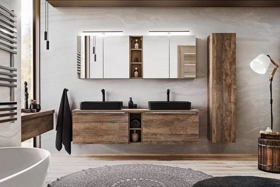 Badezimmerspiegelschrank - Santa Fe Oak - Ansprechendes Design mit praktischem Stauraum.