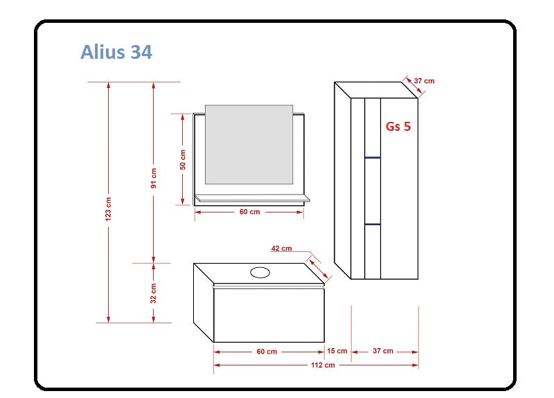 Set Badezimmermöbel Hochglanz ALIUS 34