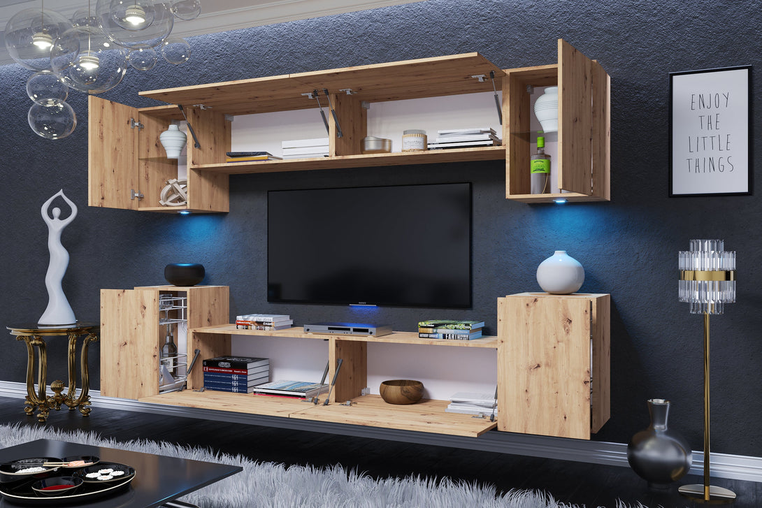 Wohnwand - 2024 Moderne Wohnwand-Highlights mit Premium-Materialien, (Komplett Set, 8-St., LUGO - P)