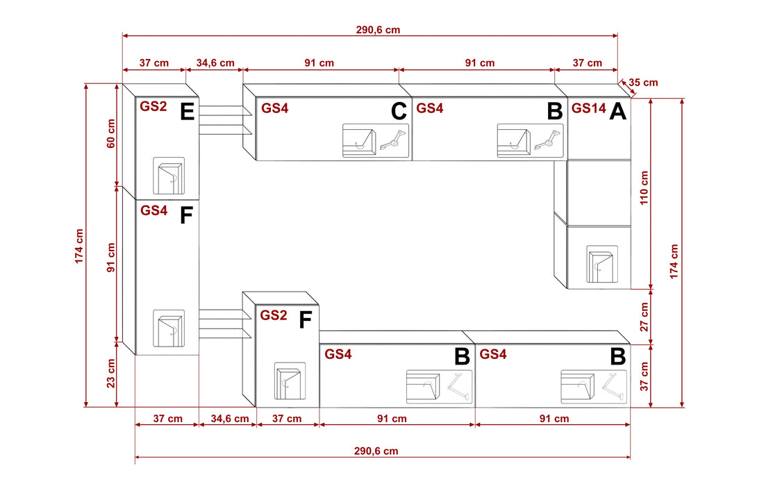 Wohnwand - Premium Material - Hochwertige Wohnwand - Komplett Set, 12-St