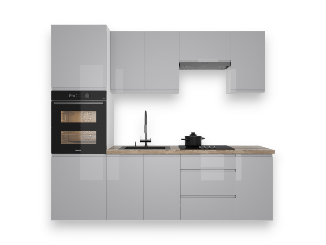 Küchenzeile K101-G240 - Aspen Grau - Stilvoll kochen auf kleinem Raum - ROYAL24_MARKT