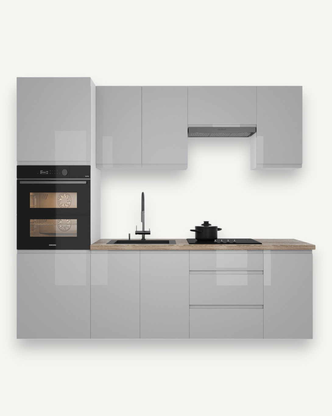 Küchenzeile K101-G240 - Aspen Grau - Stilvoll kochen auf kleinem Raum - ROYAL24_MARKT