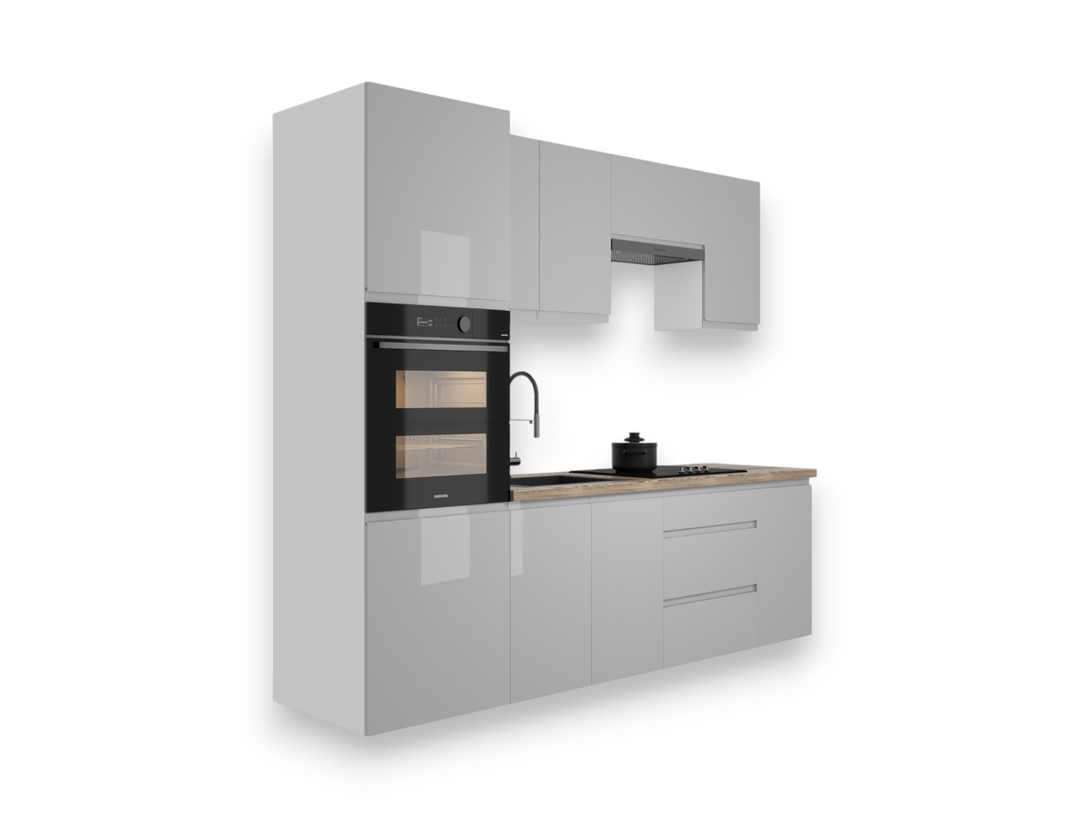 Küchenzeile K101-G240 - Aspen Grau - Stilvoll kochen auf kleinem Raum - ROYAL24_MARKT