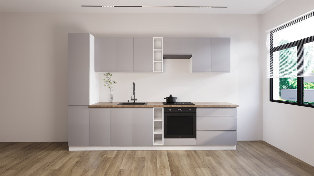 Küchenzeile K91-G320 - Aspen Grau - Platzsparend und stilvoll zugleich - ROYAL24_MARKT