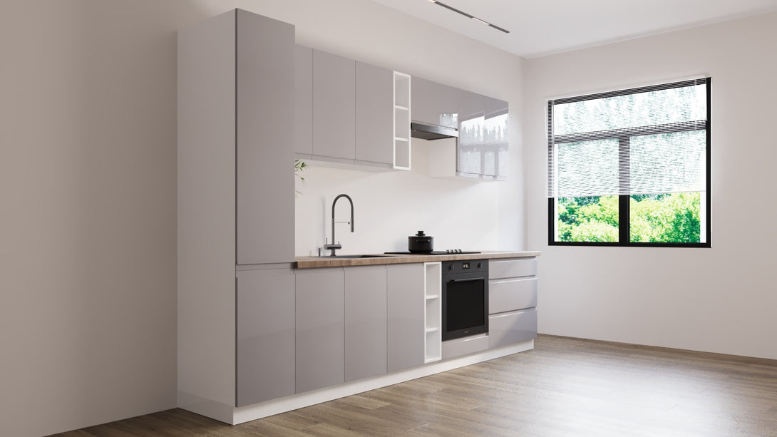 Küchenzeile K91-G320 - Aspen Grau - Platzsparend und stilvoll zugleich - ROYAL24_MARKT